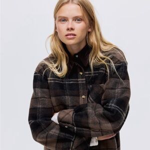 H&M Plaid Teddy Lined Shacket Jacket in Brown, Size XL